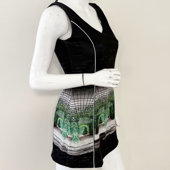 Vintage Y2K Save the Queen Euro Black & Green Sleeveless Garden Print Mini Dress - Picture 2 of 8